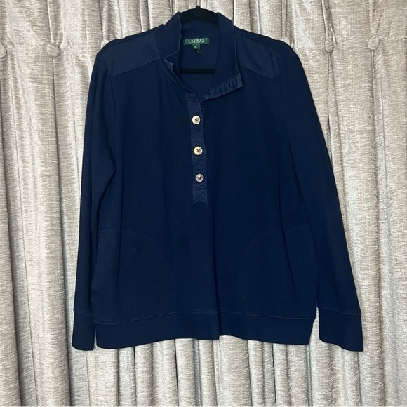 Lauren Ralph Lauren Blue Knit Collared Quarter Button Up Shirt Size Extra Large - Picture 2 of 13